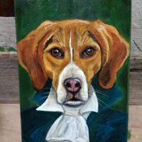 Dog portrait on recycled plywood