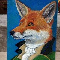 Fox portrait on wood